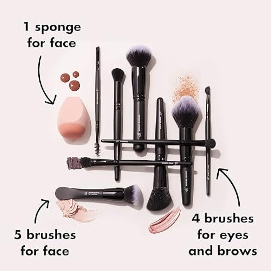 e.l.f. 10-Piece Makeup Brush Set | Vegan Synthetic Face & Eye Kit