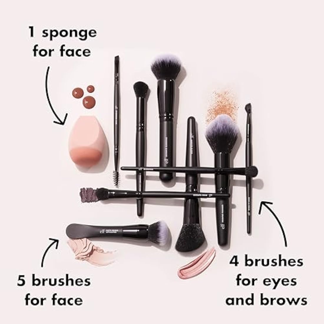 e.l.f. 10-Piece Makeup Brush Set | Vegan Synthetic Face & Eye Kit