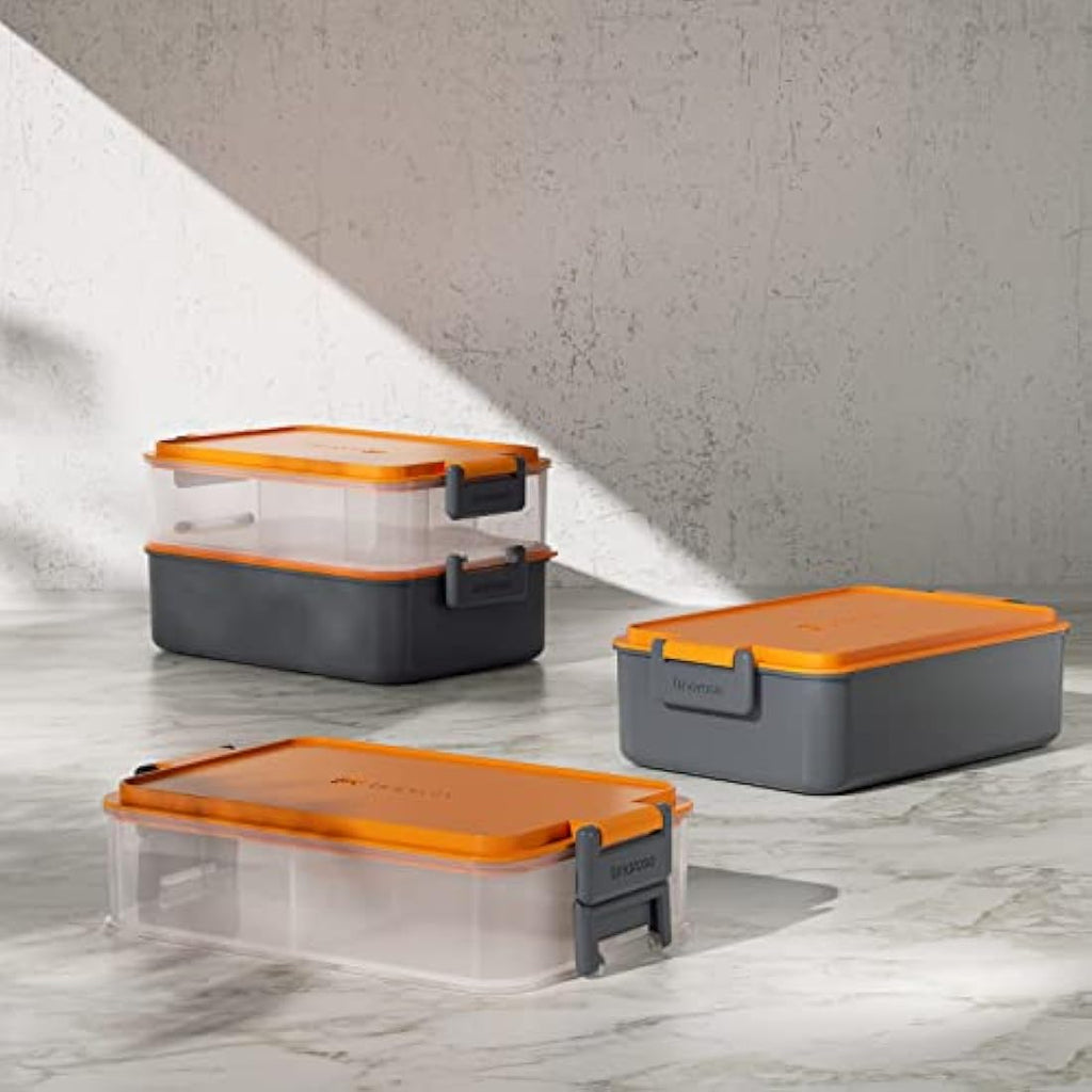 Linoroso 3-Compartment Bento Lunch Box with Utensils – Lava Orange