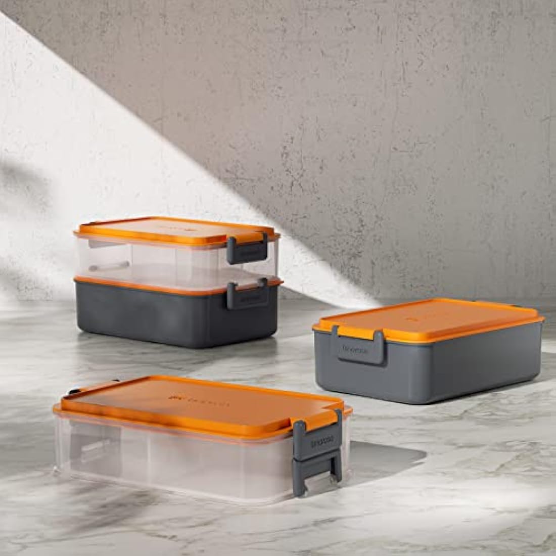 Linoroso 3-Compartment Bento Lunch Box with Utensils – Lava Orange