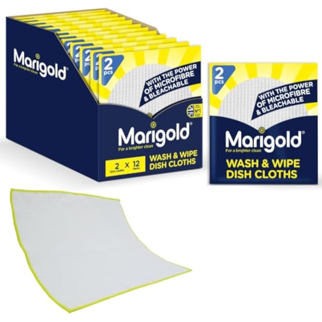 Marigold Wash and Wipe Microfiber Kitchen Cloths – 12 Packs of 2