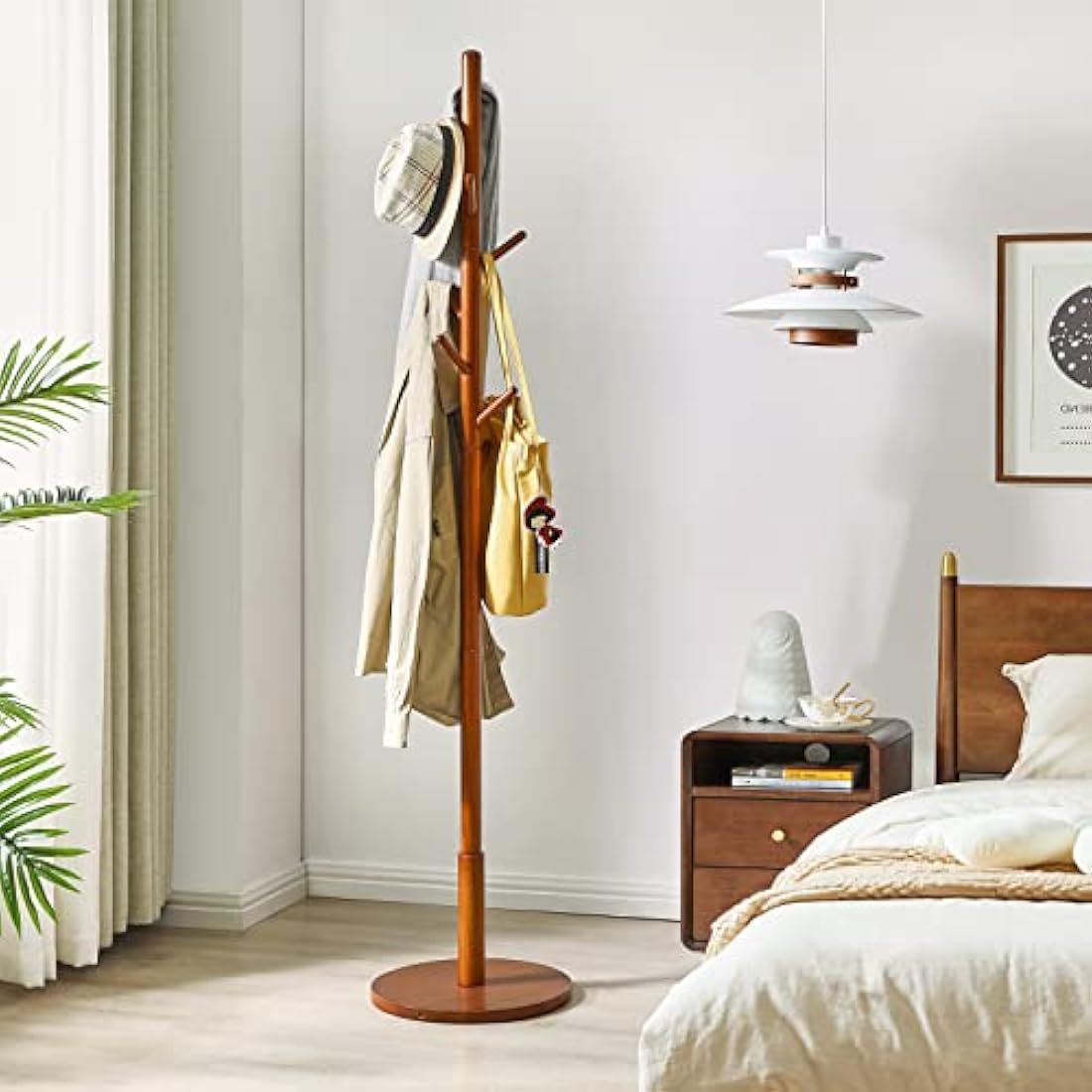 Hall Coat Tree – 8 Hooks Free Standing Rack, Brown