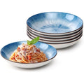 NUTRIUPS 8-Inch Ceramic Pasta Bowls - Set of 6 Blue Porcelain Plates