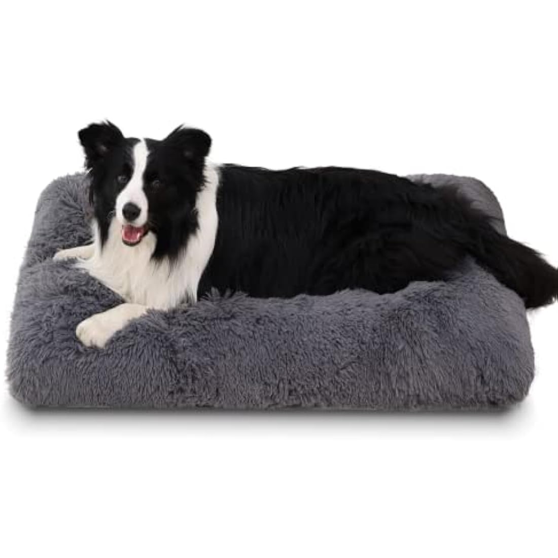 Jaspuriea Calming Dog Bed – Washable Plush Crate Mattress, Dark Grey