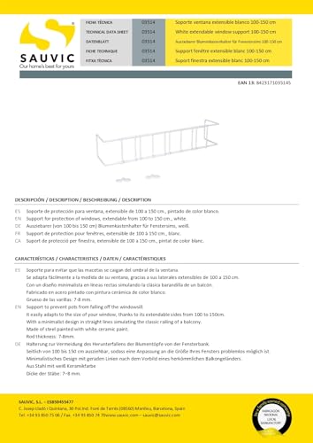 Sauvic Extendable Window Planter Guard - White Painted Steel, 100-150 cm