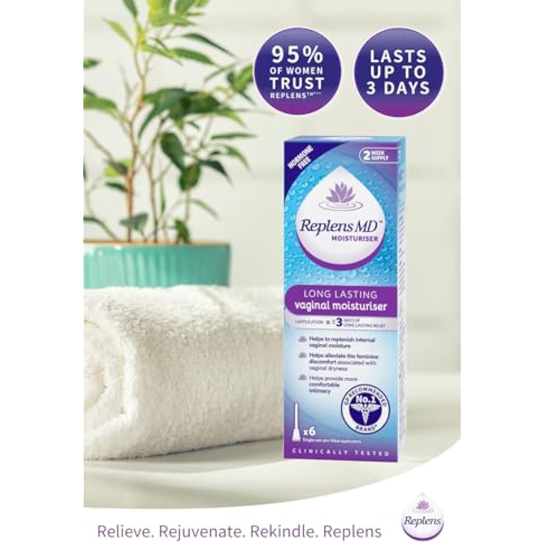 Replens Long Lasting Vaginal Moisturiser | Hormone Free | 6 Applicators