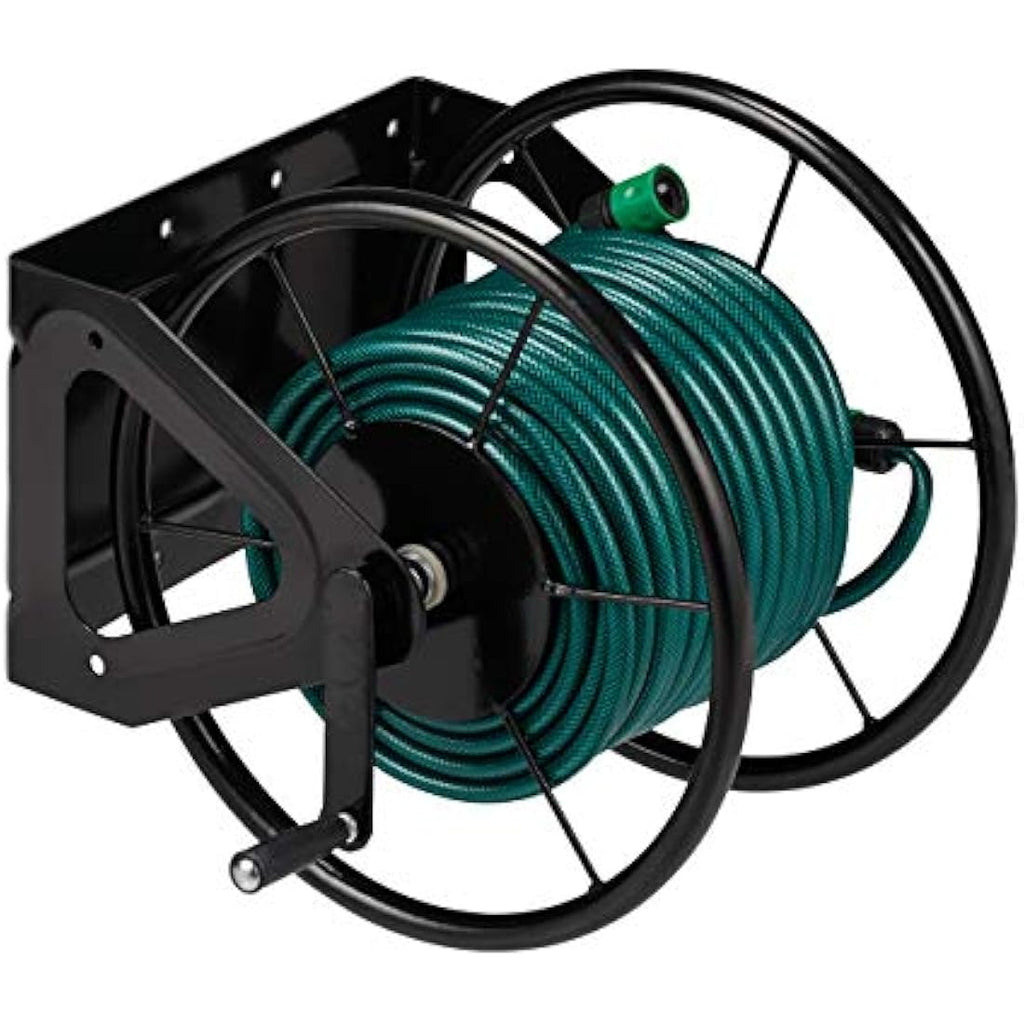 Relaxdays Wall-Mounted Hosepipe Reel - Steel Holder for 60m Hose, Black