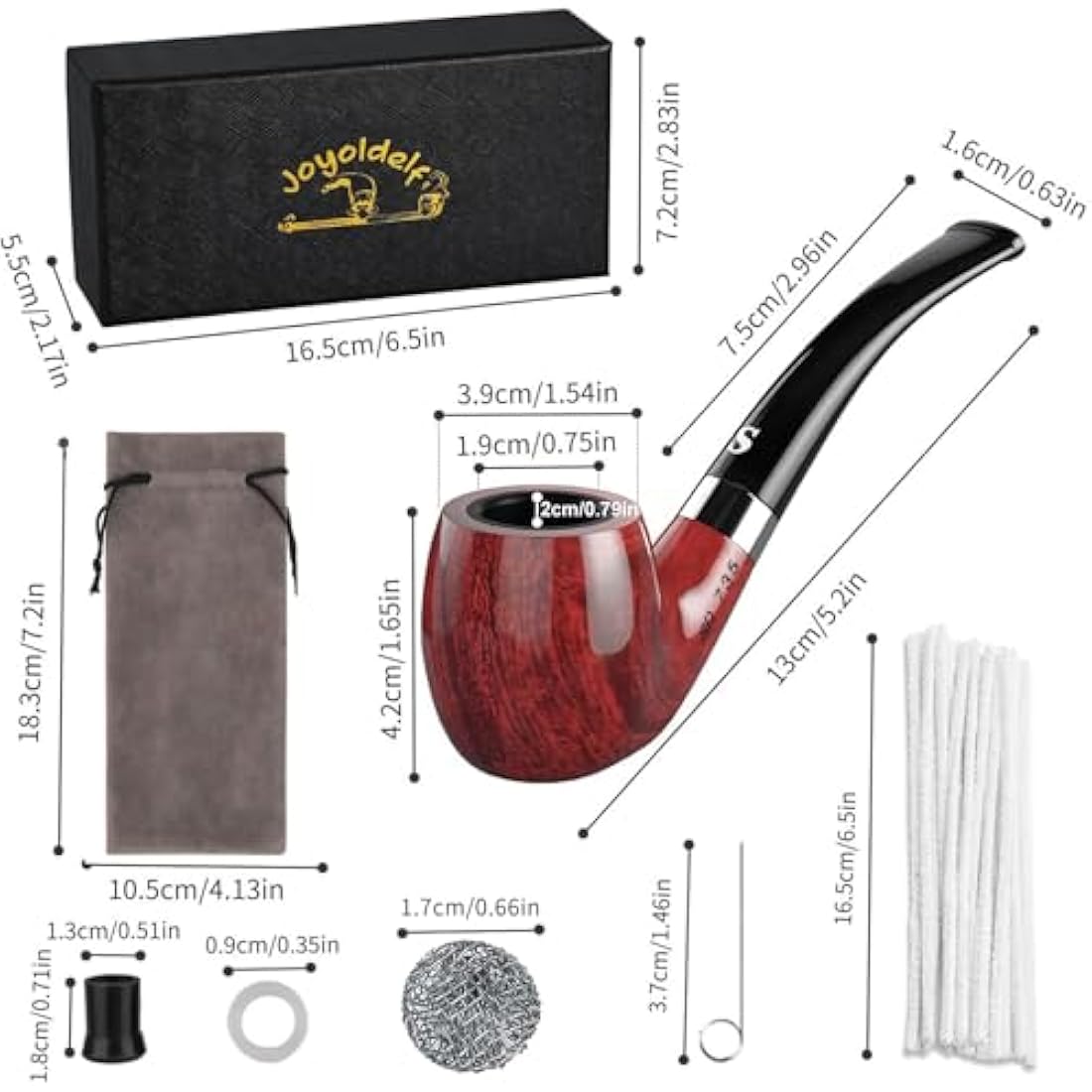 Joyoldelf Handmade Tobacco Pipe Set – Flat Bottom Smoking Kit with Gift Box