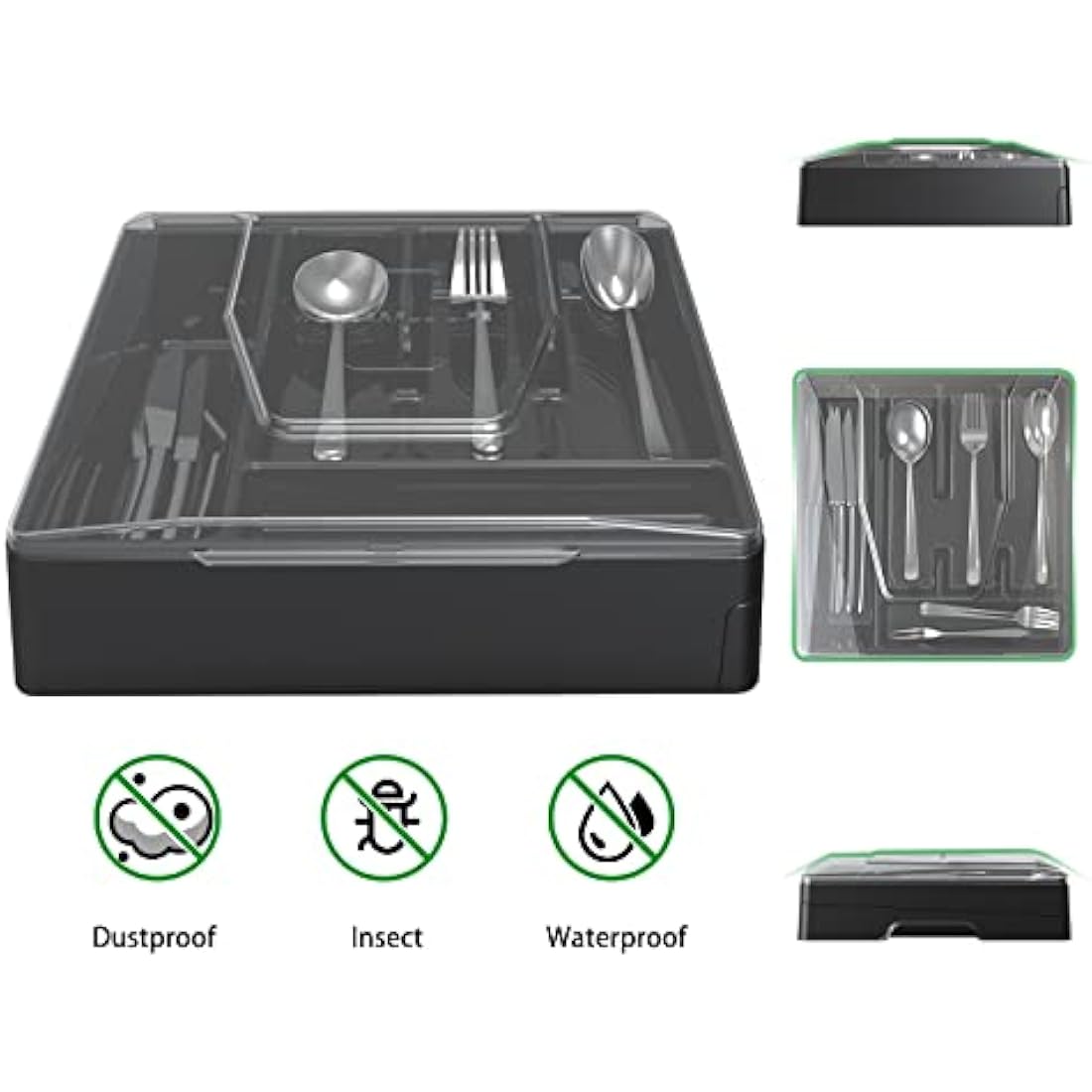 WURDON 2-Tier Silverware Organizer with Lid – 9 Compartment Cutlery Tray