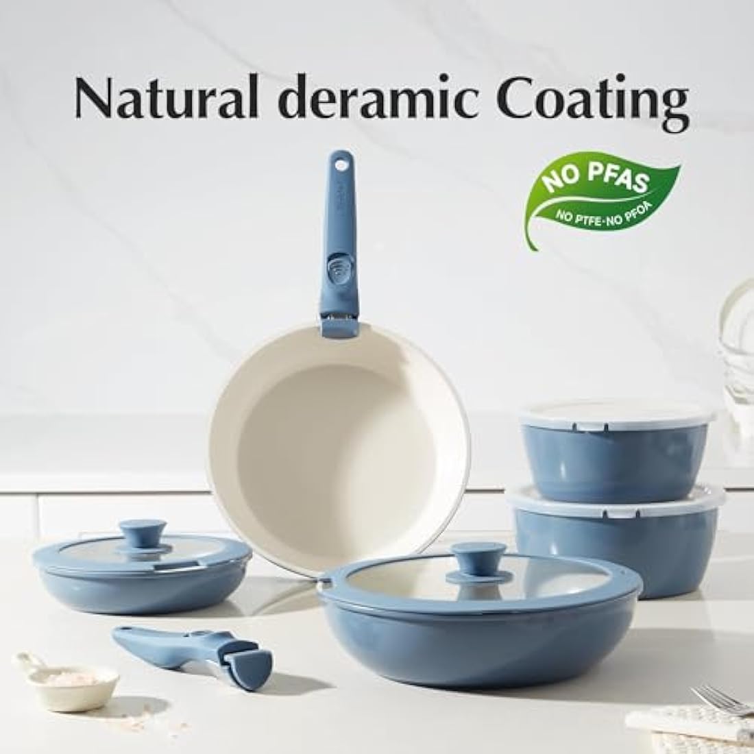 Redchef 16-Piece Ceramic Cookware Set | Nonstick Pots and Pans – Blue