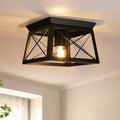 FORCOSO Industrial Flush Mount Ceiling Light – Matte Black Metal Square