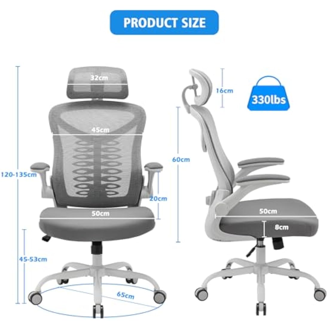 Magic Life Ergonomic Mesh Office Chair – Adjustable Lumbar Support, White