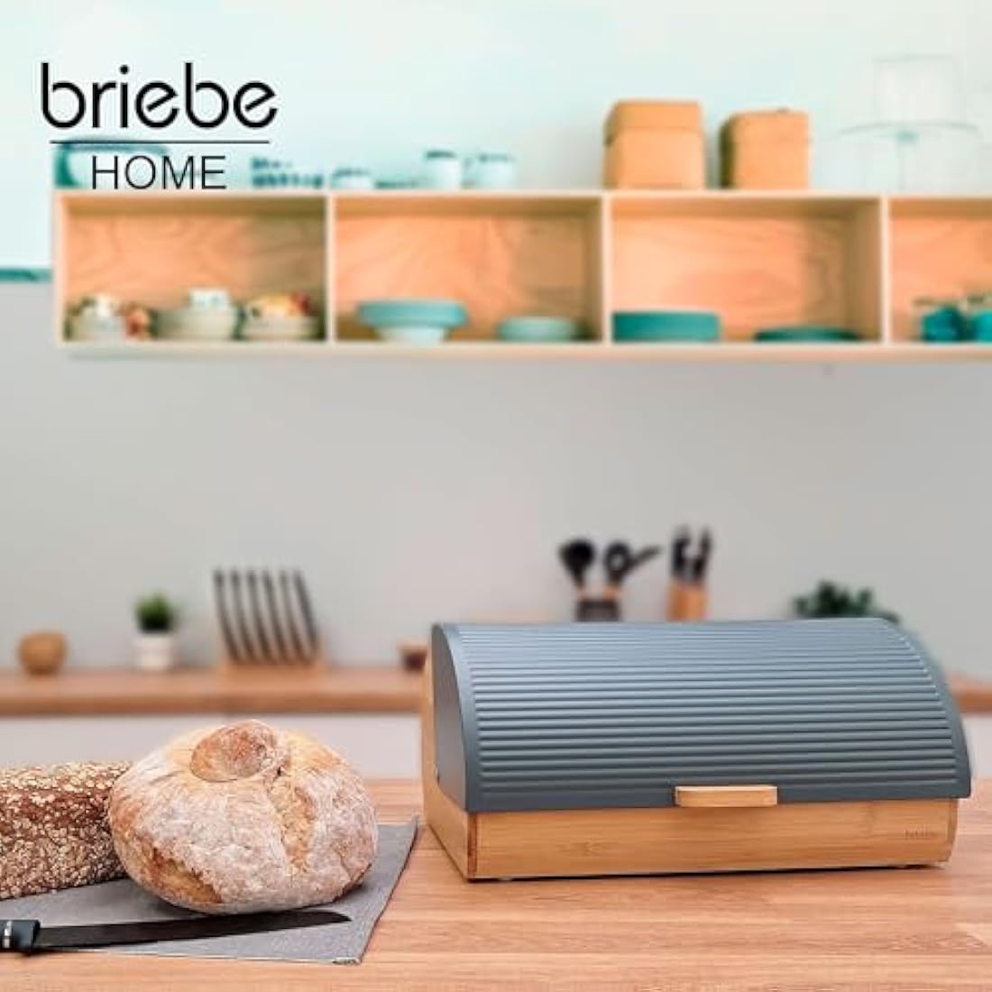 Jolof Store Nordic Bread Box – Bamboo Wood Sliding Lid Bread Bin, Grey