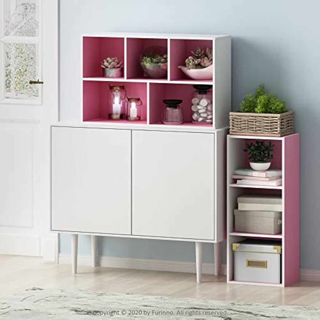 Furinno Luder 5-Cube Reversible Open Storage Shelf - White/Pink