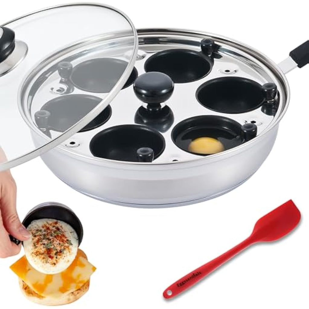 Eggssentials 6-Cup Stainless Steel Egg Poacher Pan - Nonstick Induction