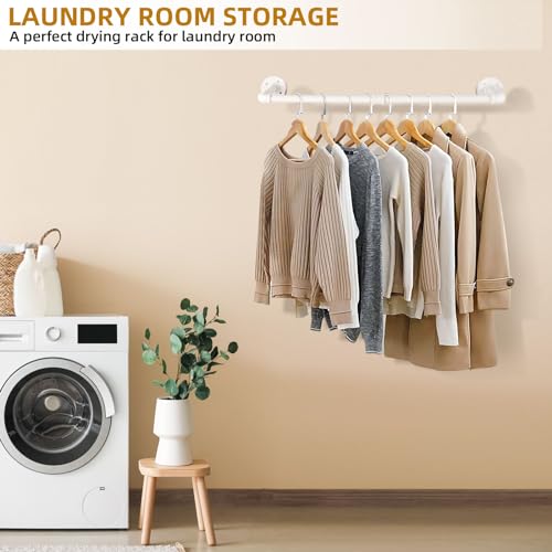Yawinhe Industrial Pipe Clothes Rack – White Wall Mounted Rail, 2 Pack