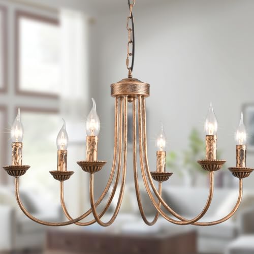 Ganeed Vintage French Country Chandelier – 6-Light Bronze Pendant Lamp