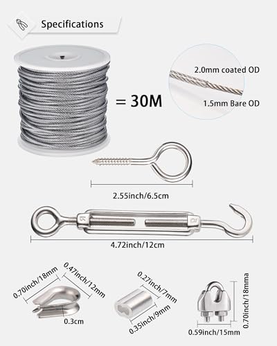 Jolof Store 30M Garden Wire Kit – 304 Stainless Steel Trellis for Plants