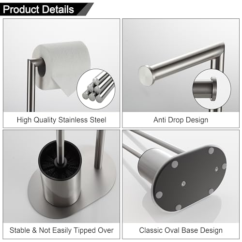 BVL Stainless Steel Free Standing Toilet Roll Holder with Brush