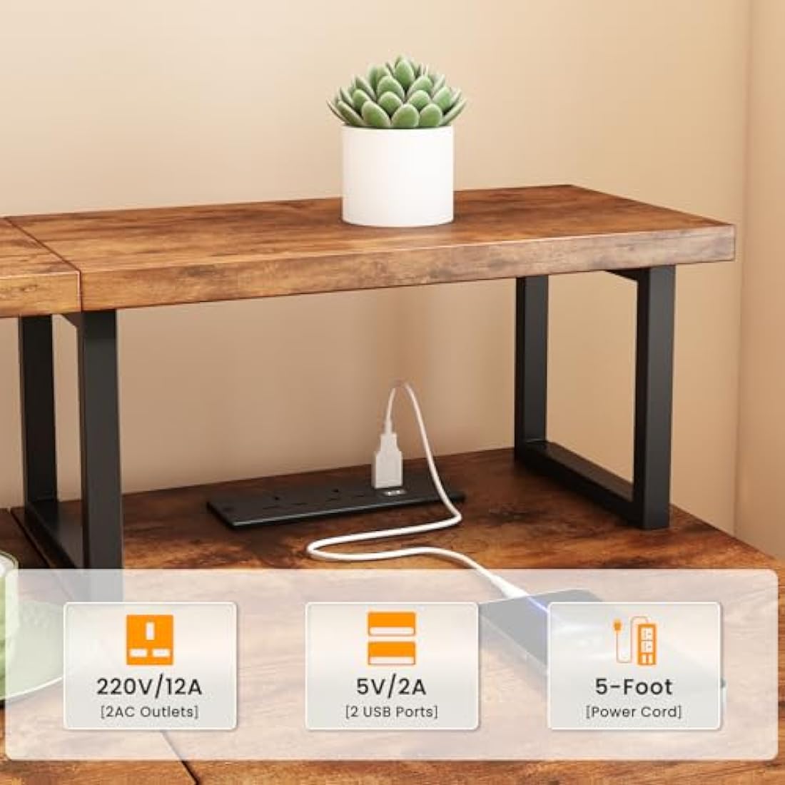 Dripex Computer Desk with Power Outlet, Monitor Stand & Reversible Shelves