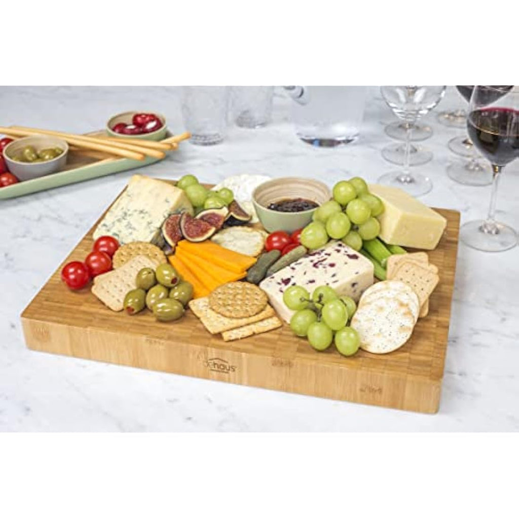 Dehaus End Grain Bamboo Chopping Board – Large Butcher Block with Juice Groove