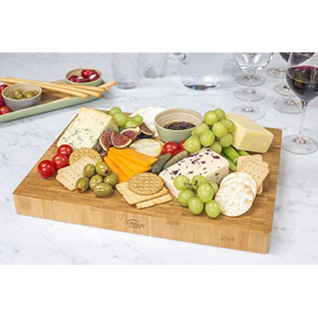 Dehaus End Grain Bamboo Chopping Board – Large Butcher Block with Juice Groove