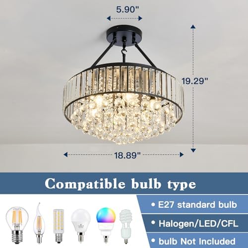 Jolof Store Modern 6-Light Crystal Chandelier – Black Flush Mount Light