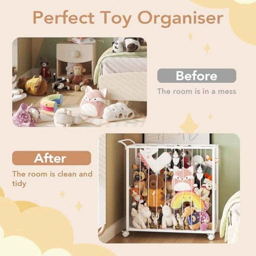 BBLIKE Stuffed Animal Zoo Storage - Large Metal Toy Organizer with Wheels