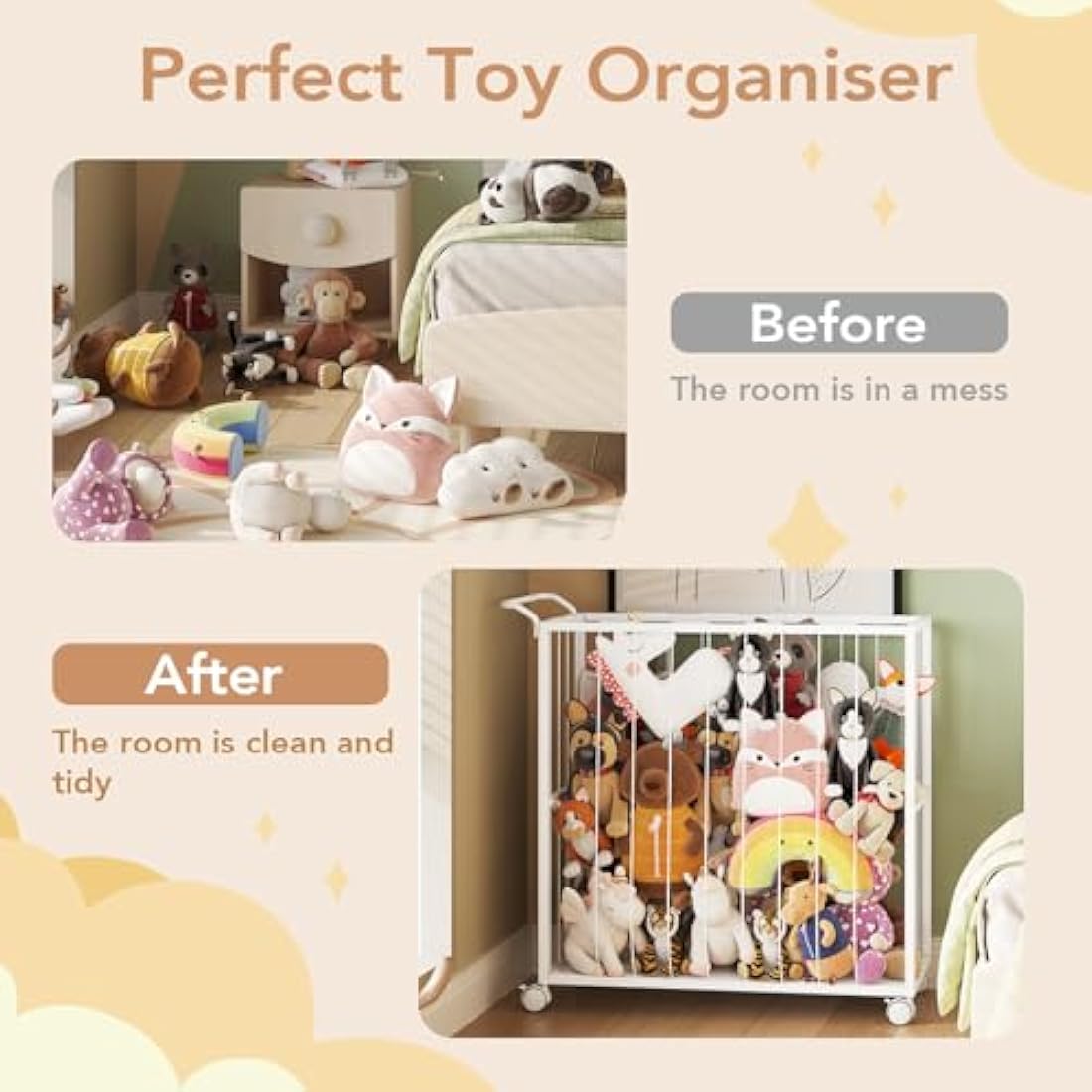 BBLIKE Stuffed Animal Zoo Storage - Large Metal Toy Organizer with Wheels