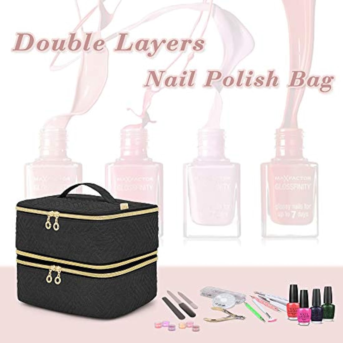 Luxja Detachable 2-Layer Nail Polish Case - Holds 60 Bottles, Black