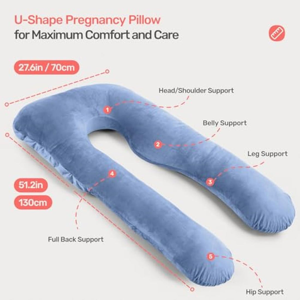 Nuliie U-Shaped Pregnancy Pillow | Full Body Maternity Support - Blue