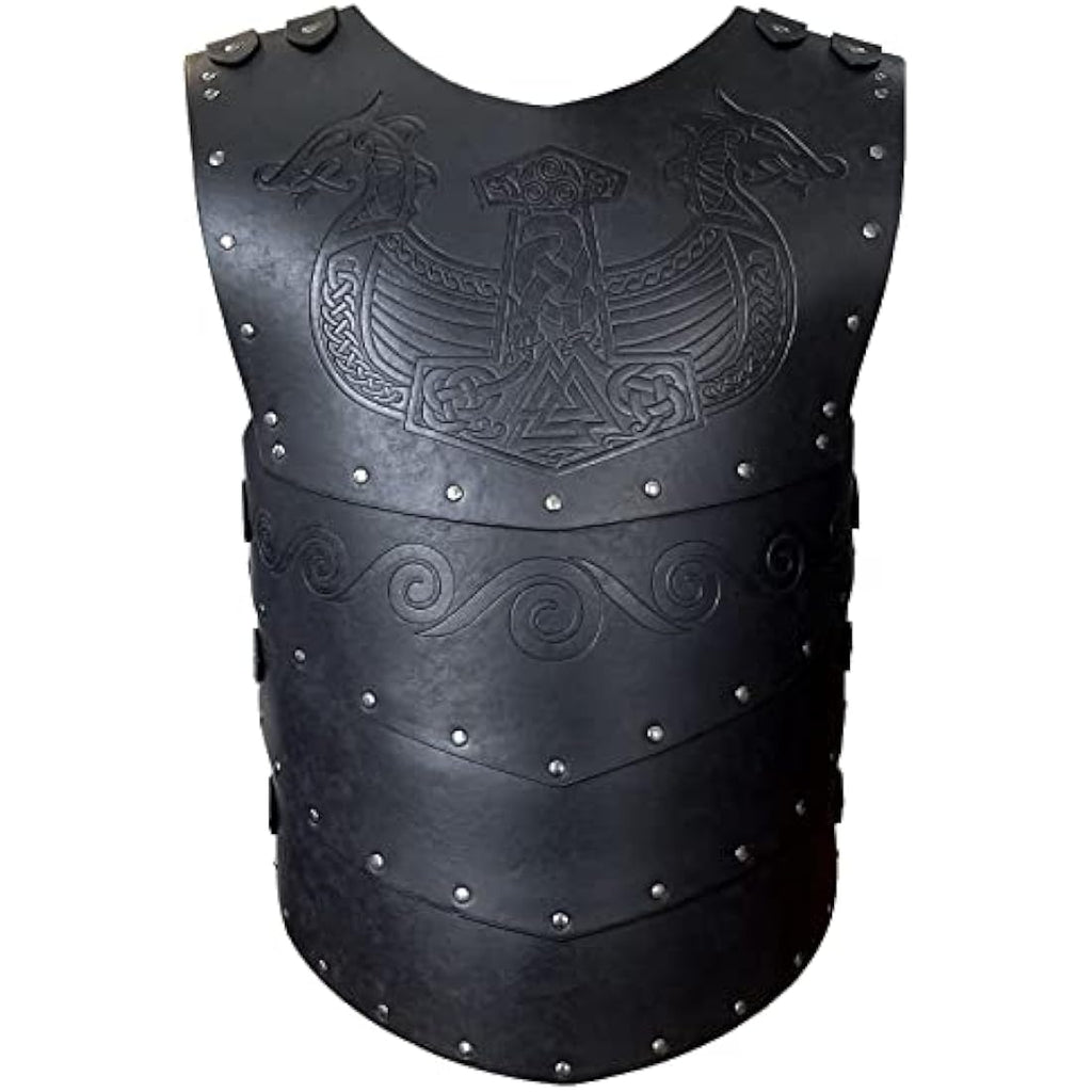 HiiFeuer Viking Chest Armor | Faux Leather Medieval LARP Cosplay - Black