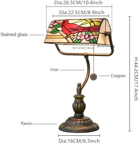 Blivuself Tiffany Bankers Lamp – Northern Cardinal Stained Glass Desk Light