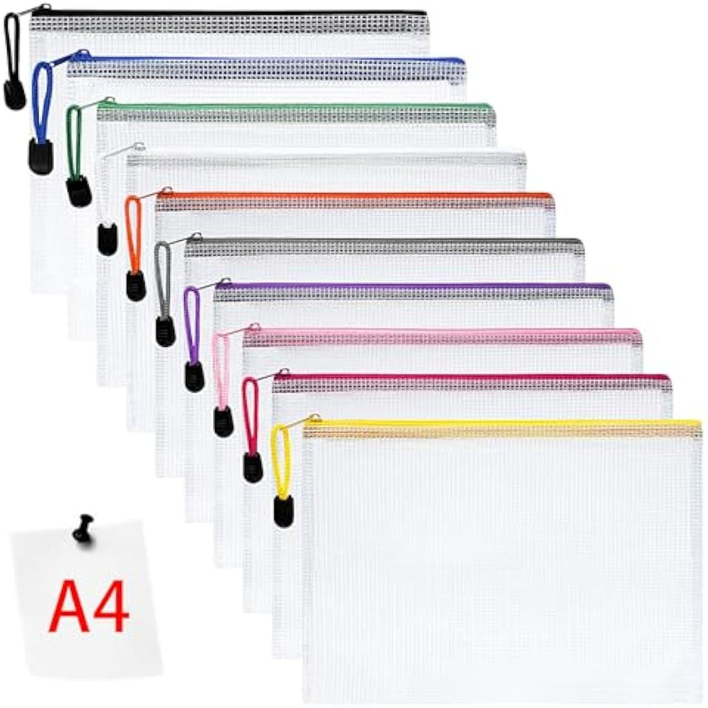 Vicloon A4 Mesh Document Wallets – 10Pcs Waterproof Zipper File Bags