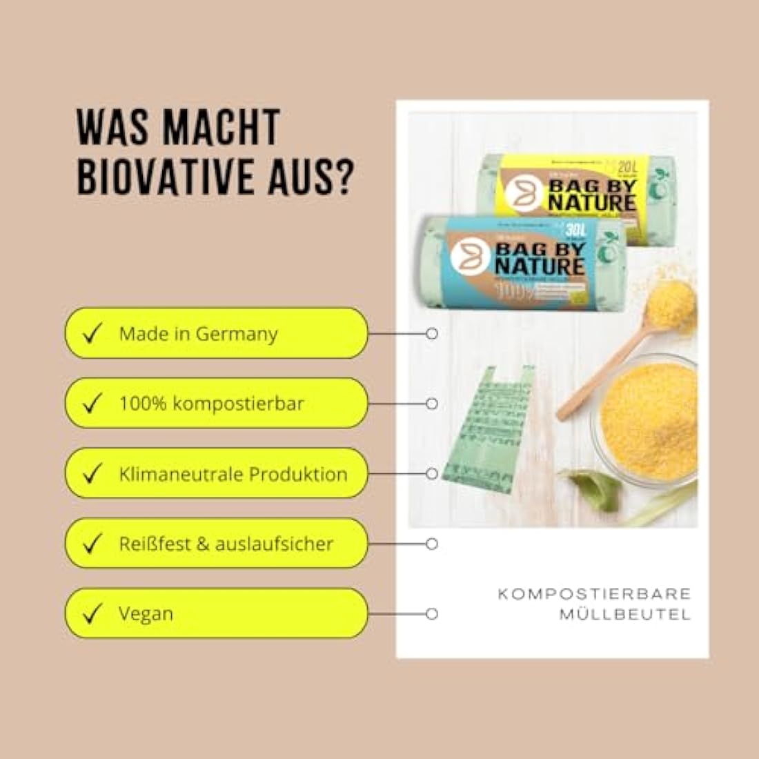 Jolof Store 6L Bio-Müllbeutel mit Griff – Kompostierbar & Reißfest (200 Stk)