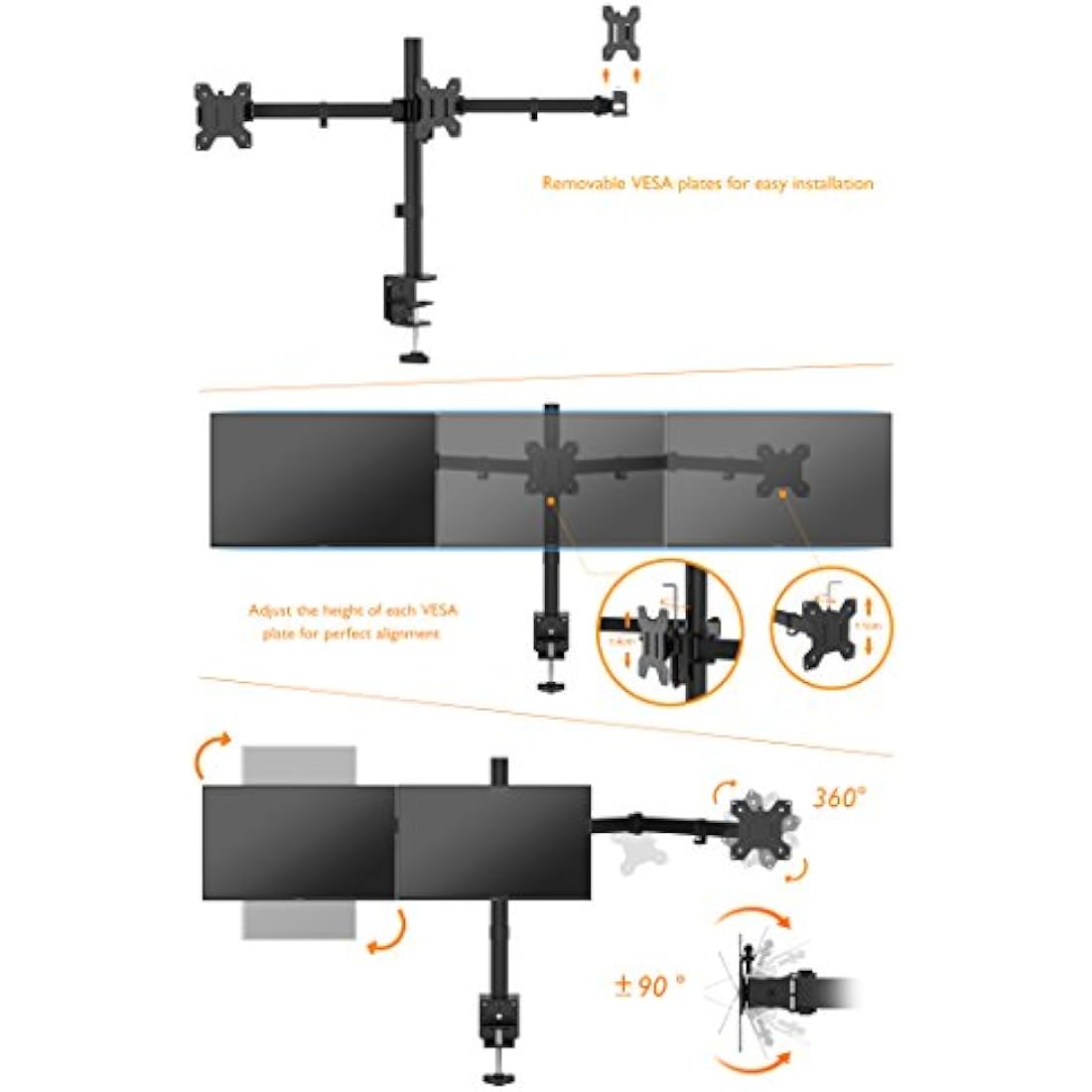 BONTEC Triple Monitor Stand | 13-24 inch Steel Desk Mount for 3 Screens