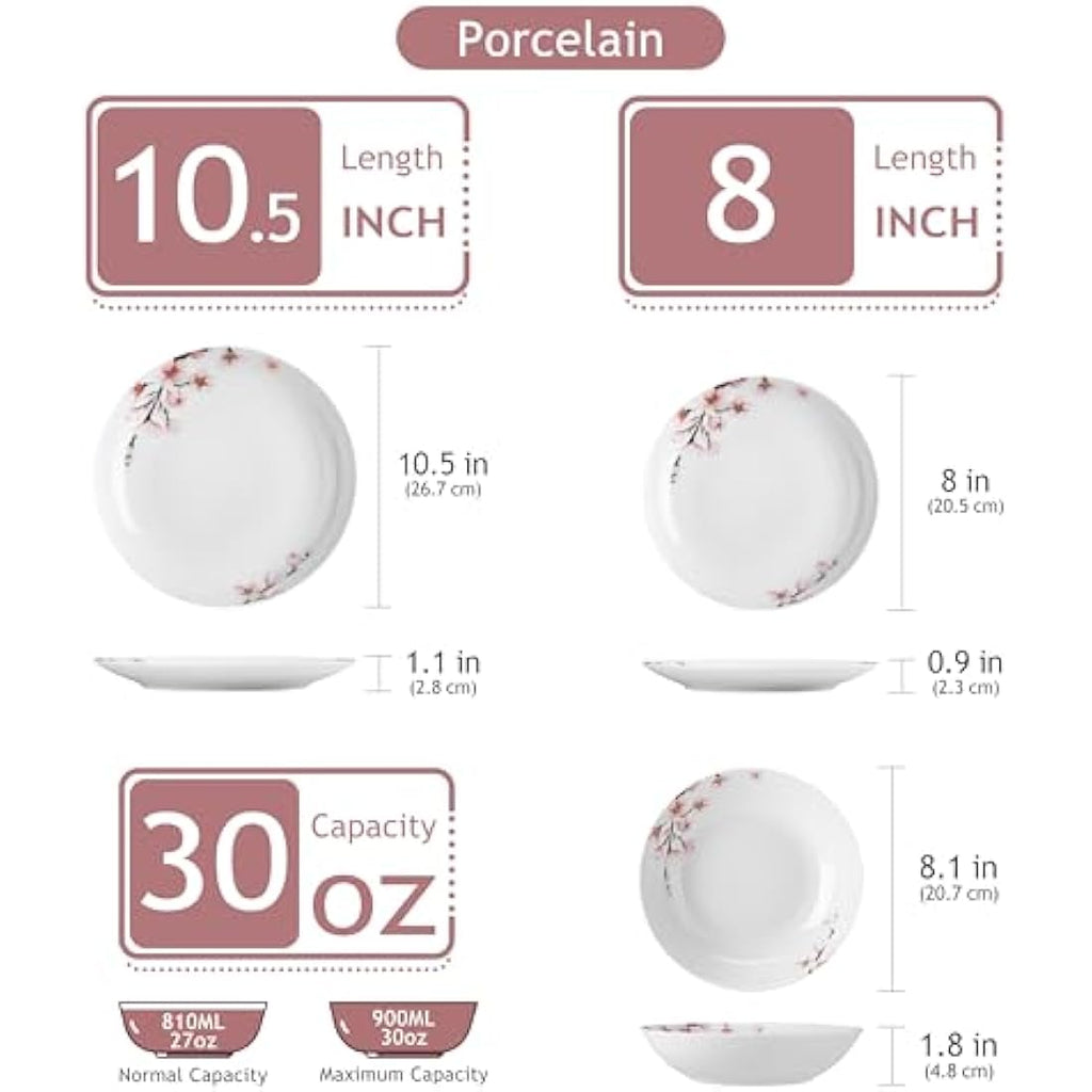 VEWEET Annie 18-Piece Porcelain Dinnerware Set for 6 | Floral Ceramic