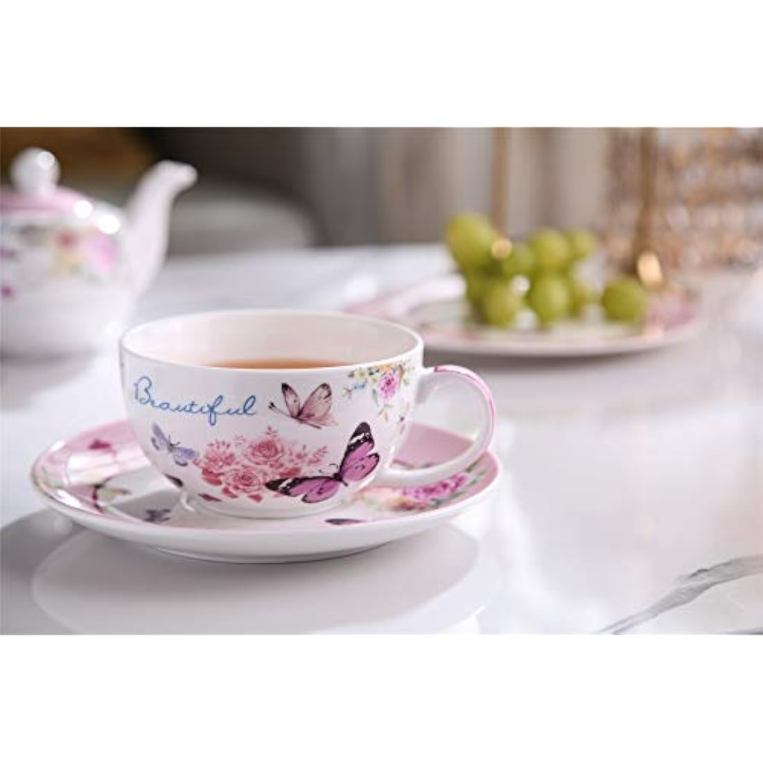 Butterfly Rose Porcelain Tea for One Set with Gift Box