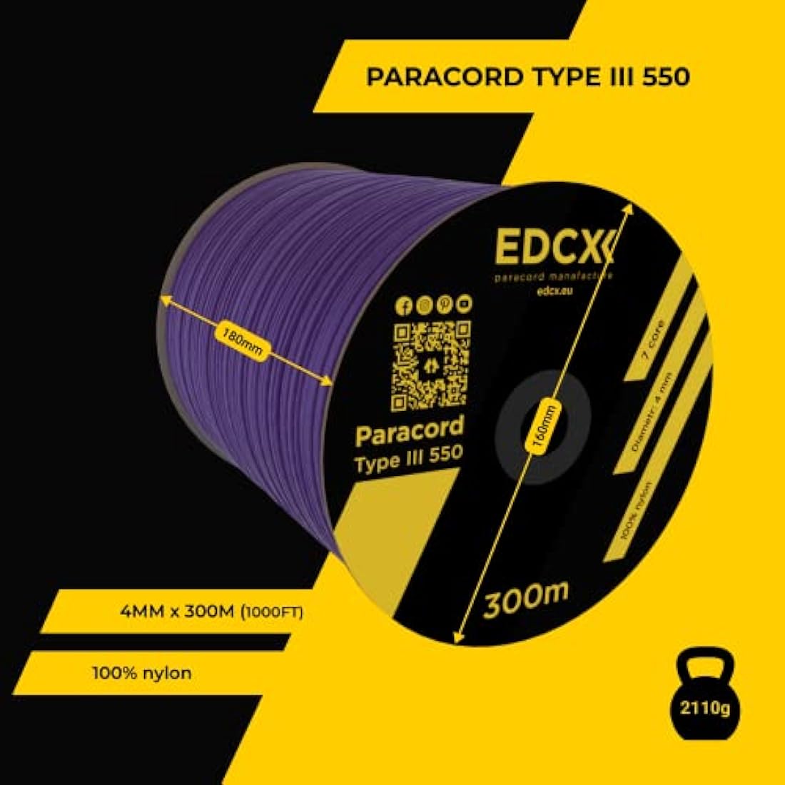 EDCX 550 Paracord Type III – 4mm Nylon Rope for Camping and DIY Crafting