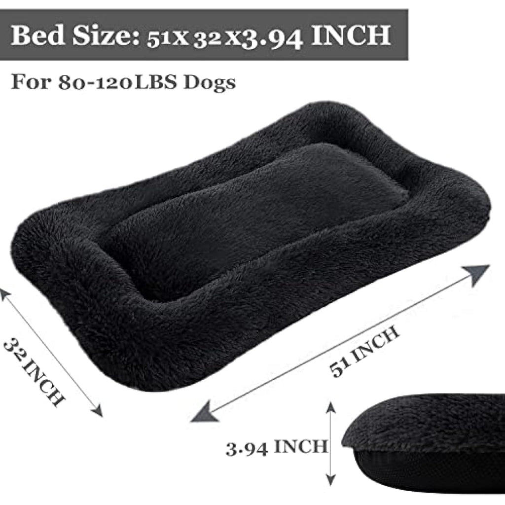Coohom Deluxe Plush Dog Bed – Washable Anti-Slip Crate Mat, Black, XXL