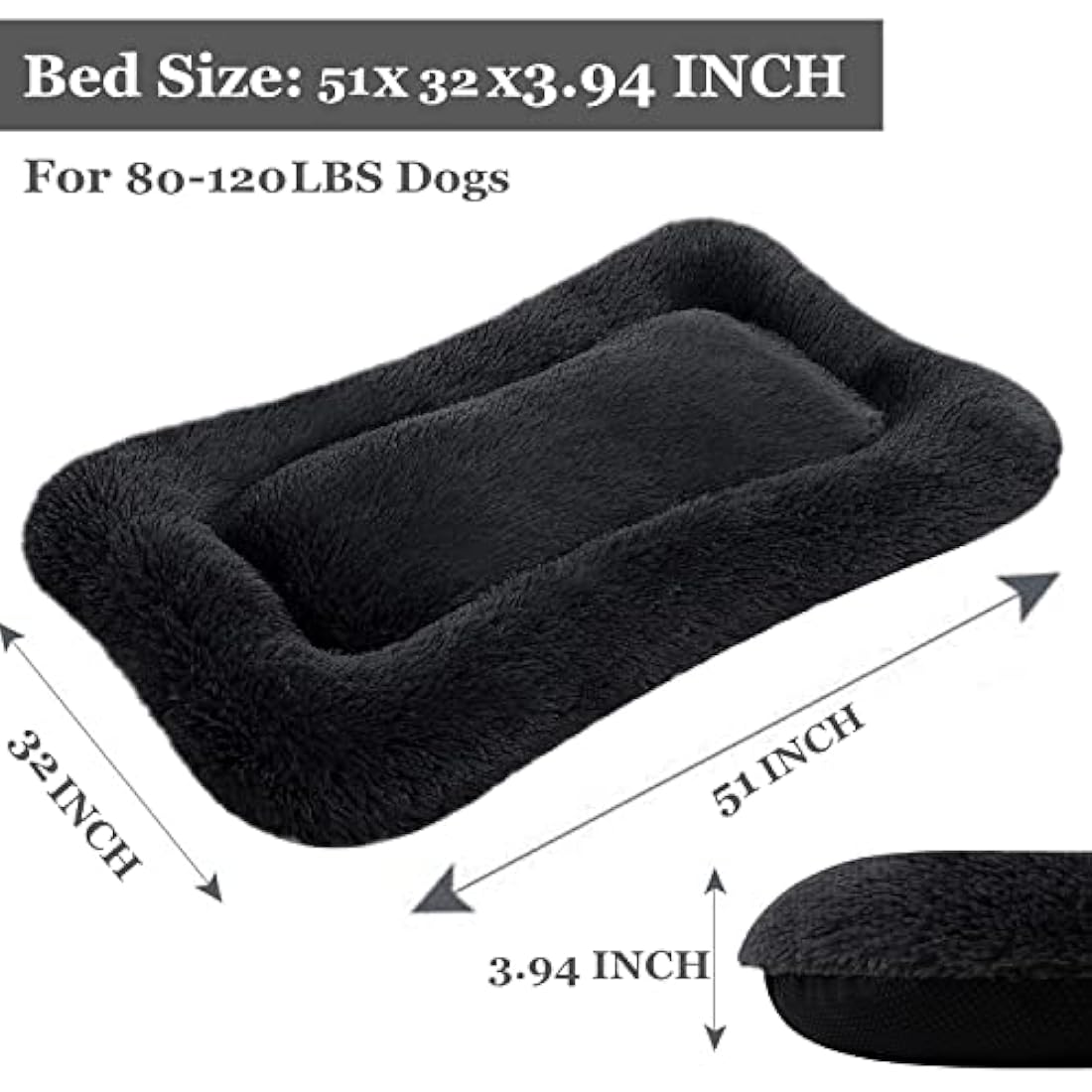 Coohom Deluxe Plush Dog Bed – Washable Anti-Slip Crate Mat, Black, XXL