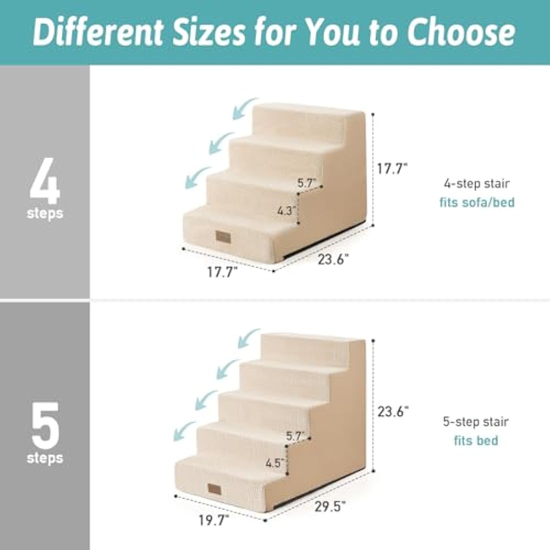 COZY KISS 5-Tier Wide Foam Dog Stairs | Non-Slip Pet Steps for High Beds