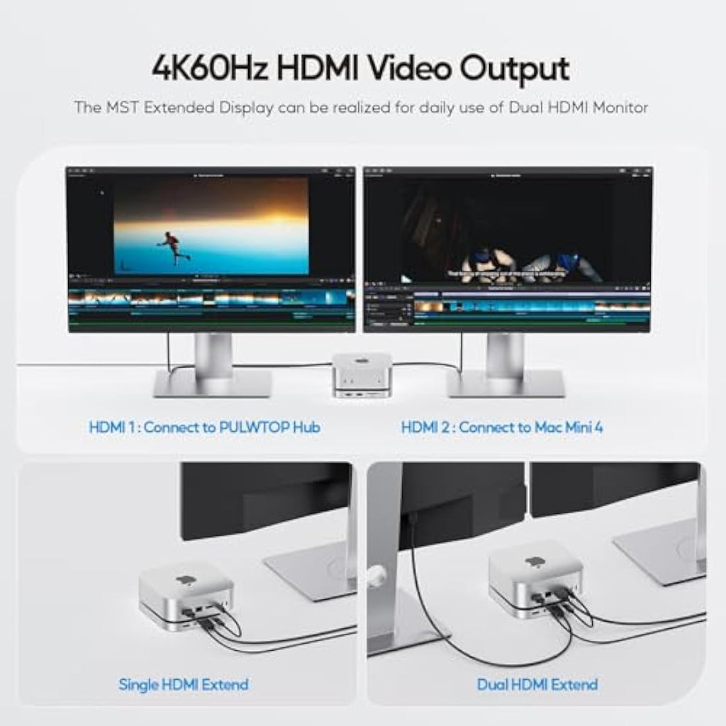 PULWTOP Mac Mini M4 Dock | 4TB M.2 SSD Enclosure & 4K HDMI Hub Stand