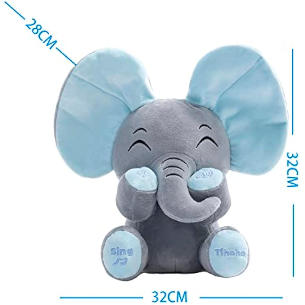 Peek-A-Boo Elephant Plush - Interactive Musical Toy (Blue)