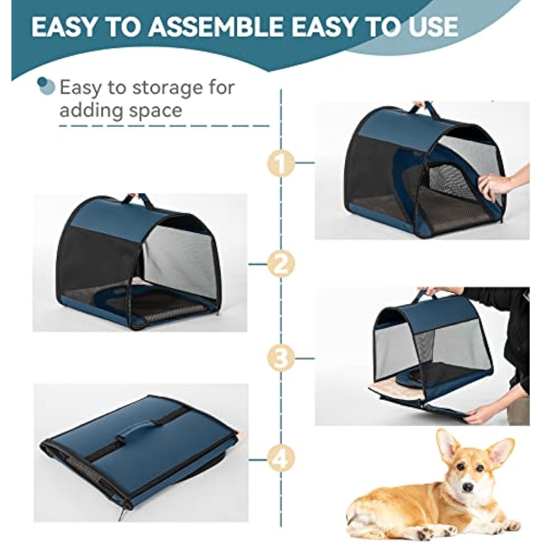 Petsfit Collapsible Soft Dog Crate – Portable Travel Kennel, Navy Blue