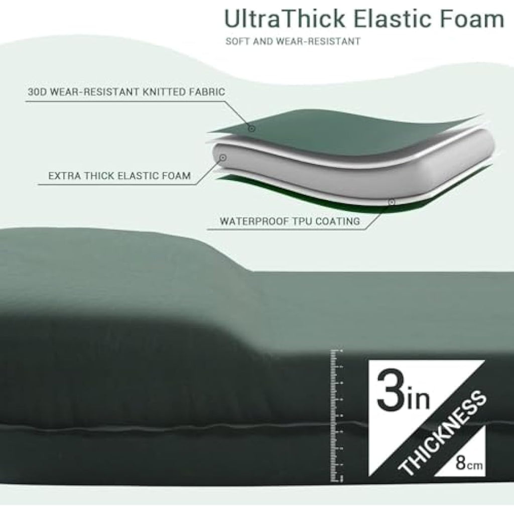 INVOKER Self Inflating Memory Foam Camping Sleeping Mat | Green