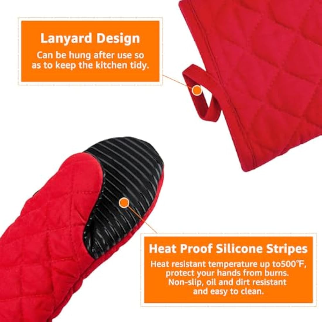 AYADA Silicone Oven Mitts – 13" Long Heat Resistant Gloves, 2 Pack Red