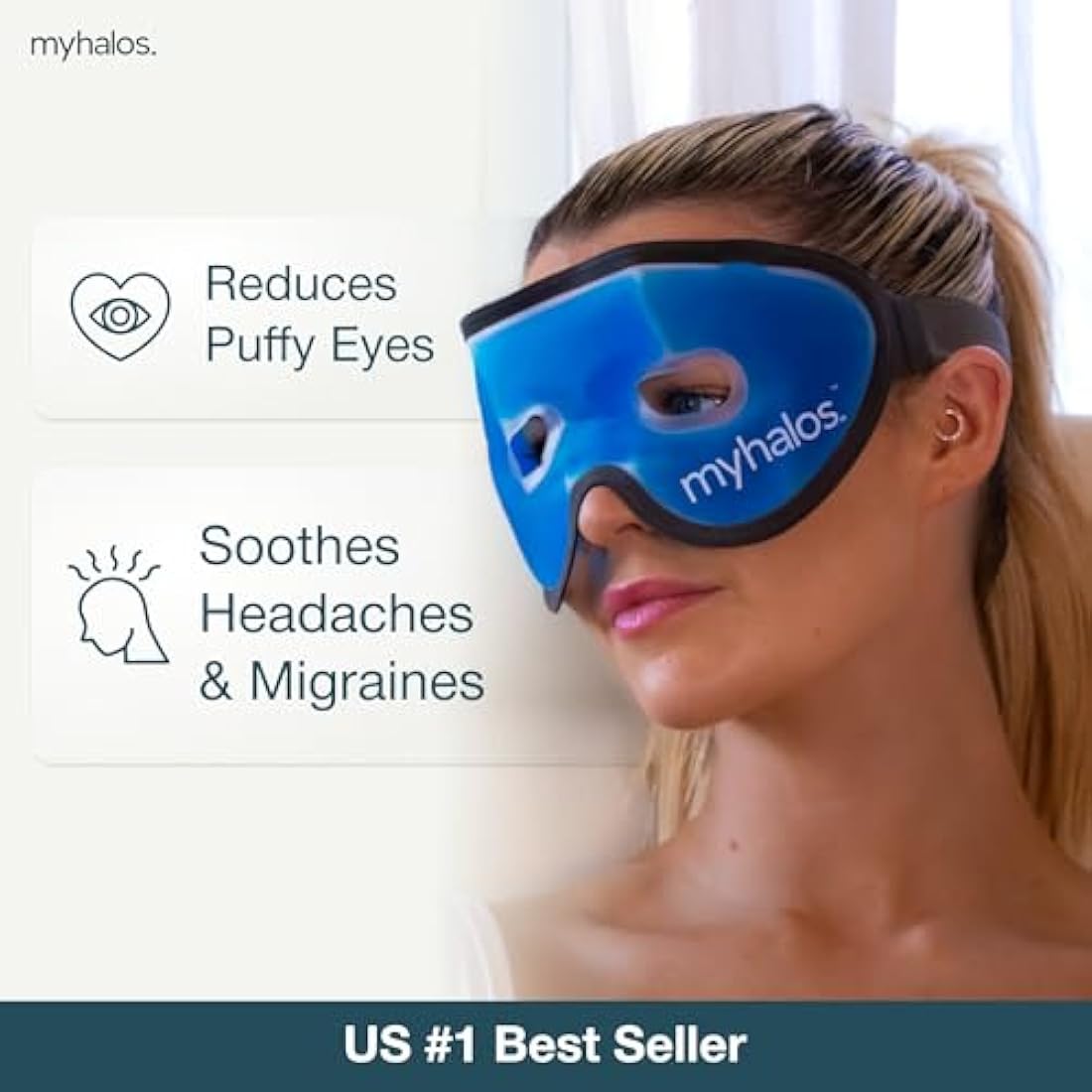 MyHalos Gel Eye Mask – Reusable Cooling Cold Compress for Puffy Eyes, Blue