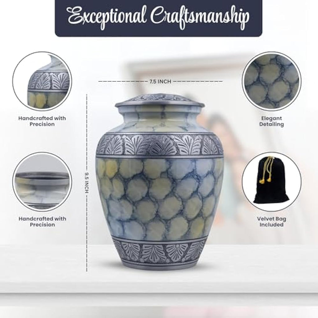 Handcrafted Silver Engraved Adult Cremation Urn - Cloud White