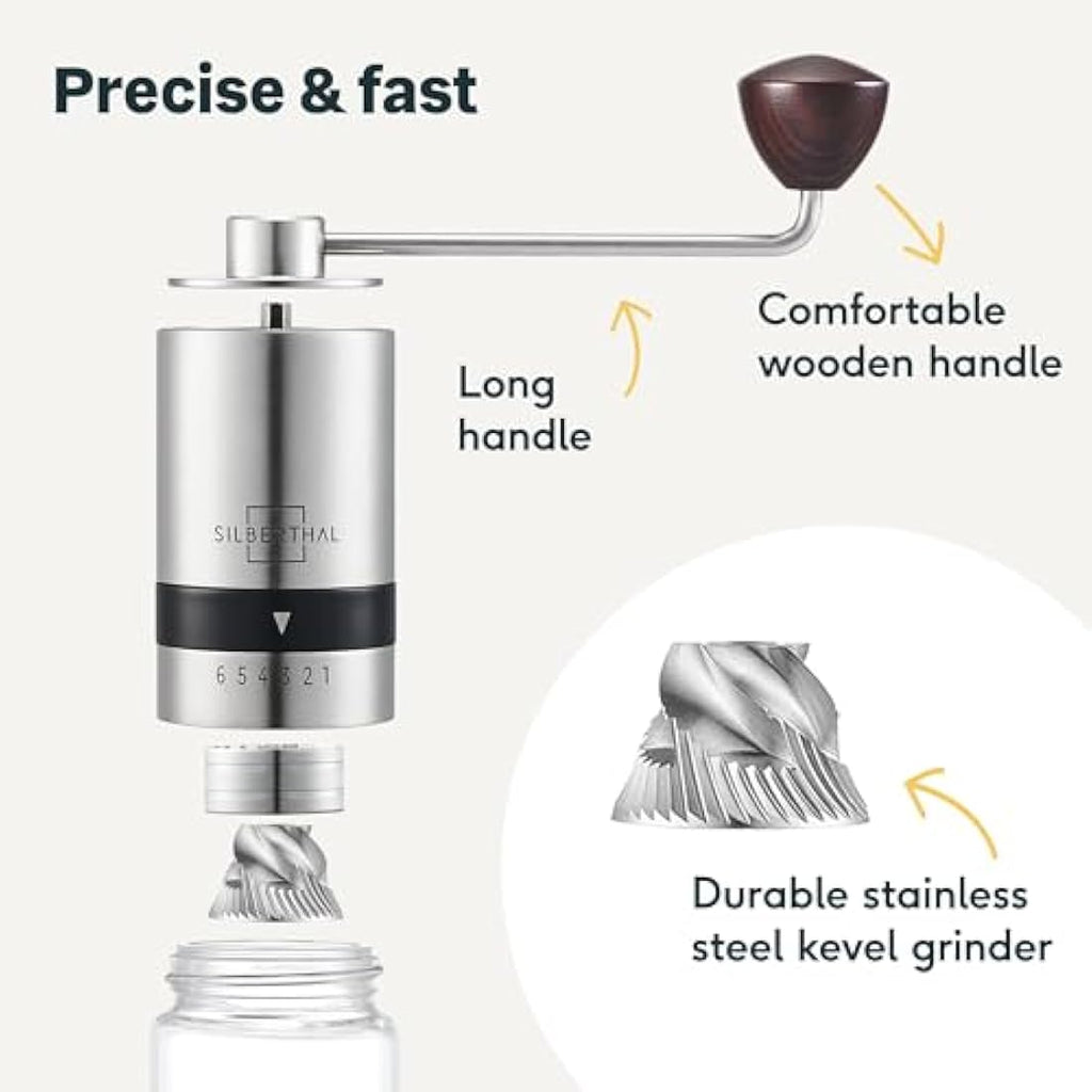 SILBERTHAL Manual Coffee Grinder – Stainless Steel with 6 Levels
